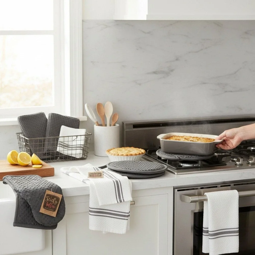 Sticky Toffee Kitchen Set 9 Piece Gray Silicone Cotton Brand New